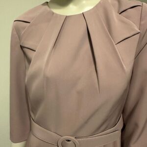 Kay Unger 3/4 Sleeve Crepe Belted Midi-Dress Wood Rose/Blush. Sz 6 NEW